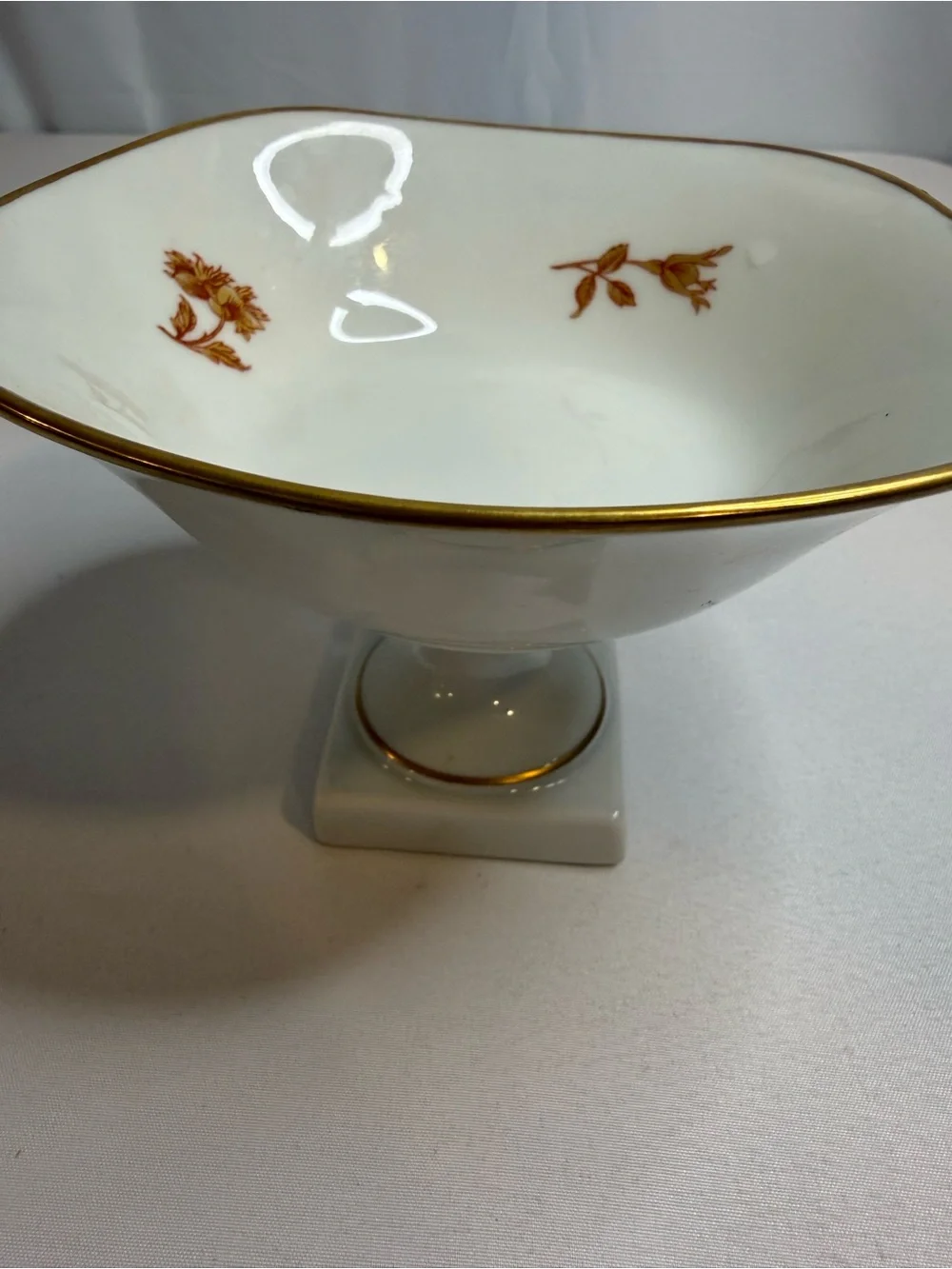 Gold Floral Porcelain Pedestal Serving Bowl - White and Gold